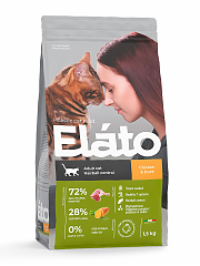 Elato Holistic корм для кошек с курицей и уткой, для выведения шерсти, .