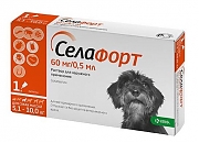 Селафорт капли Для собак весом от 5,1 до 10 кг от внешних и внутренних паразитов 60mg (Dogs) .