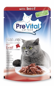 НОВИНКА! Prevital Naturel. Полноценный консервированый корм для взрослых кошек. Кусочки с говядиной в соусе (85г).