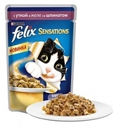 Felix sensations 85 гр. кусочки утки и шпината в желе.